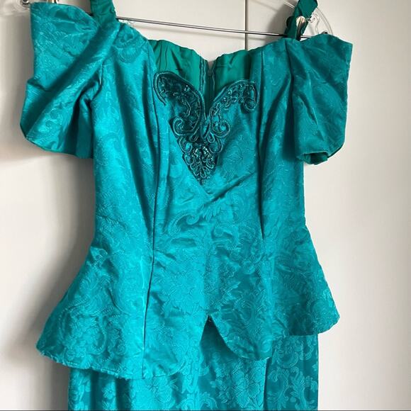 Vintage 90s Prom Party Dress Size 4 Pencil Peplum Size 4 Scott McClintock Brocad - Picture 3 of 11